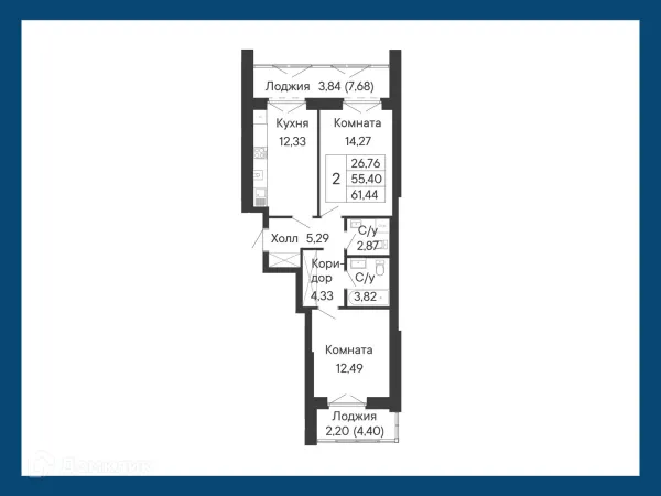 Планировка 2 комн. в ЖК Курортный квартал Ривьера