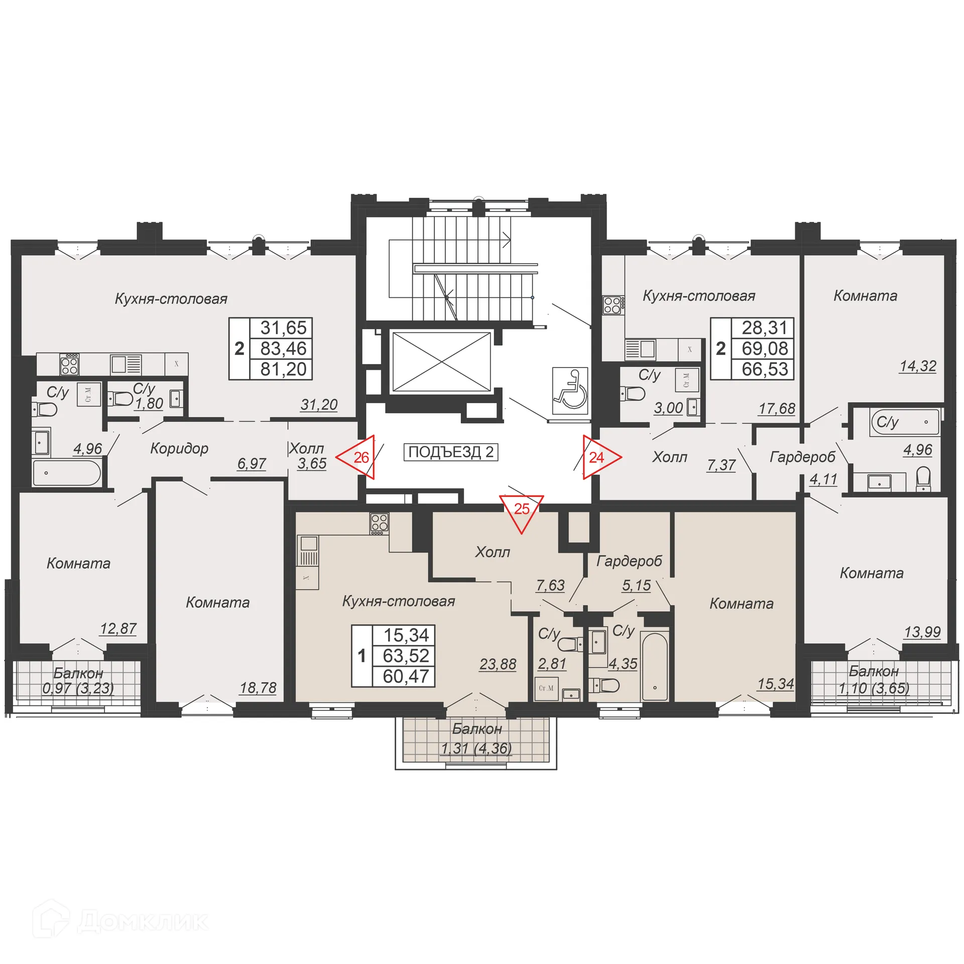 Планировка 1-комнатной квартиры 60.47 м² в ЖК ДОМ-РЕЗИДЕНЦИЯ СОБРАНИЕ, г. Ростов-на-Дону — фото 2