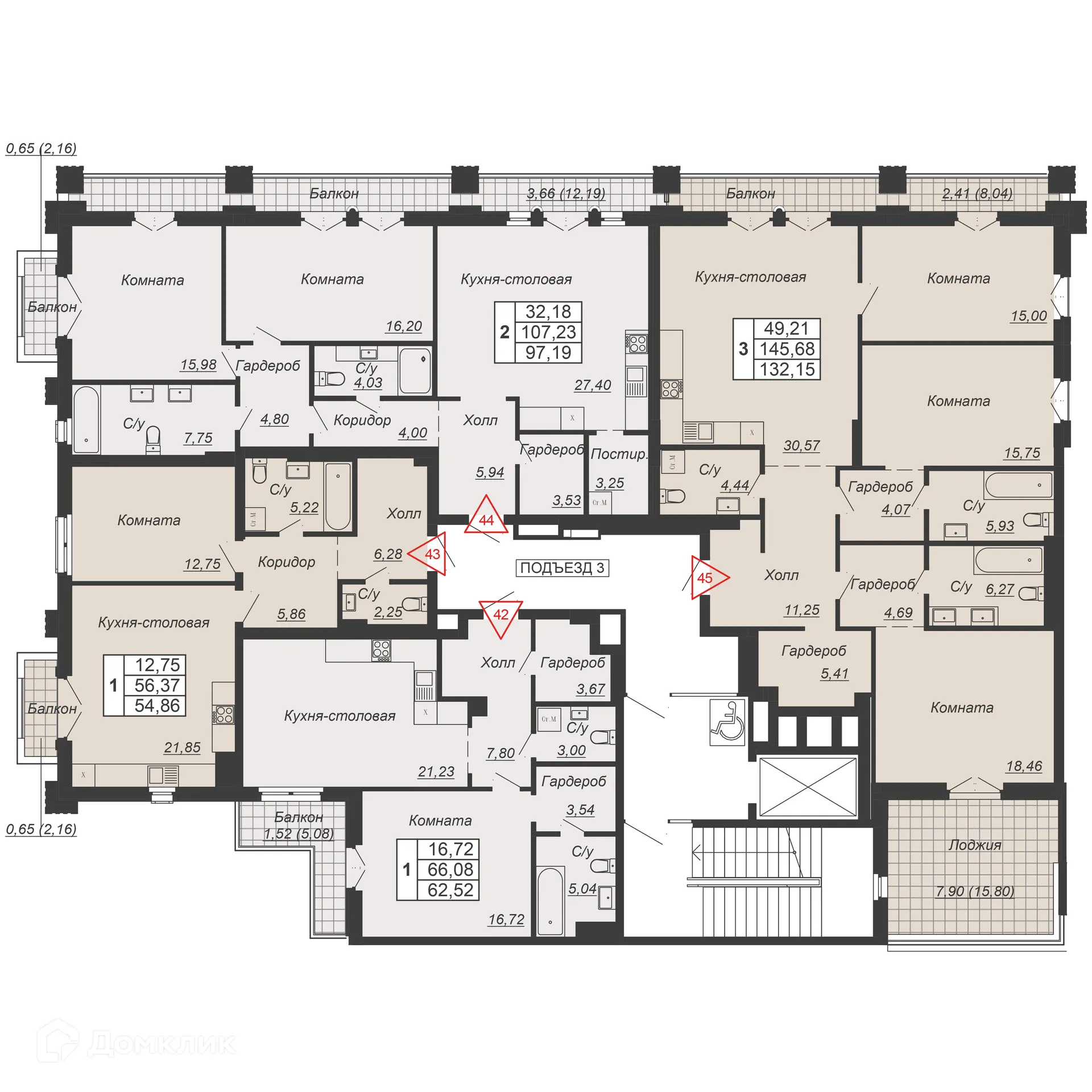 Планировка 1-комнатной квартиры 54.86 м² в ЖК ДОМ-РЕЗИДЕНЦИЯ СОБРАНИЕ, г. Ростов-на-Дону — фото 2
