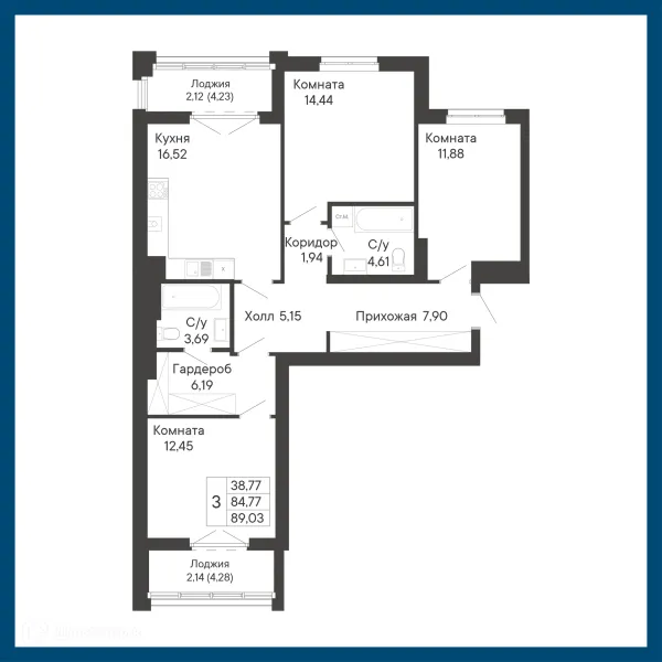 Планировка 3 комн. в ЖК Курортный квартал Ривьера