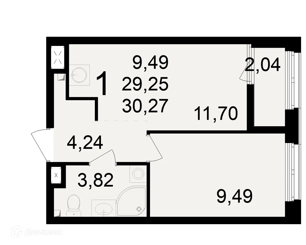 Планировка 1-комнатной квартиры 30.27 м² в ЖК Макроквартал "Свобода", г. Рязань — фото 3