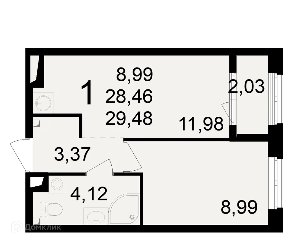 Планировка 1-комнатной квартиры 29.48 м² в ЖК Макроквартал "Свобода", г. Рязань — фото 3