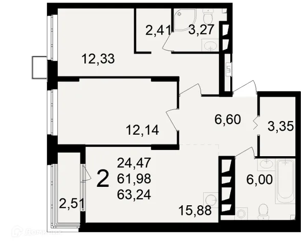 Планировка 2 комн. в ЖК Макроквартал "Свобода"