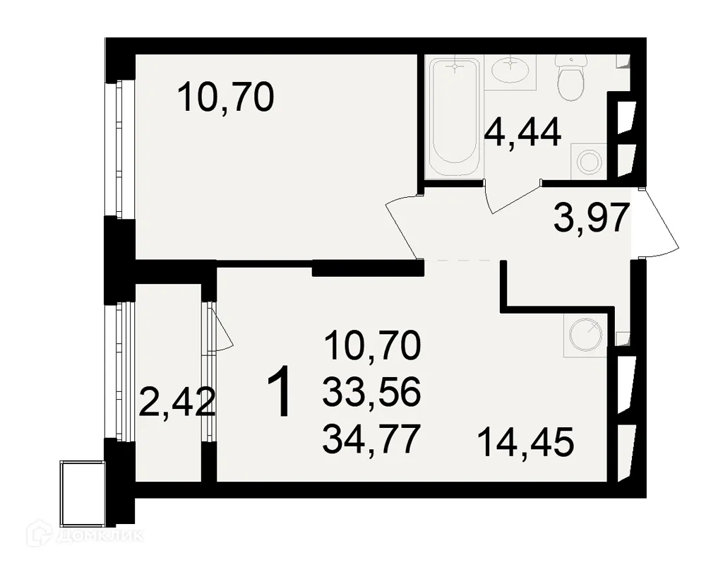 Планировка 1-комнатной квартиры 34.77 м² в ЖК Макроквартал "Свобода", г. Рязань — фото 1