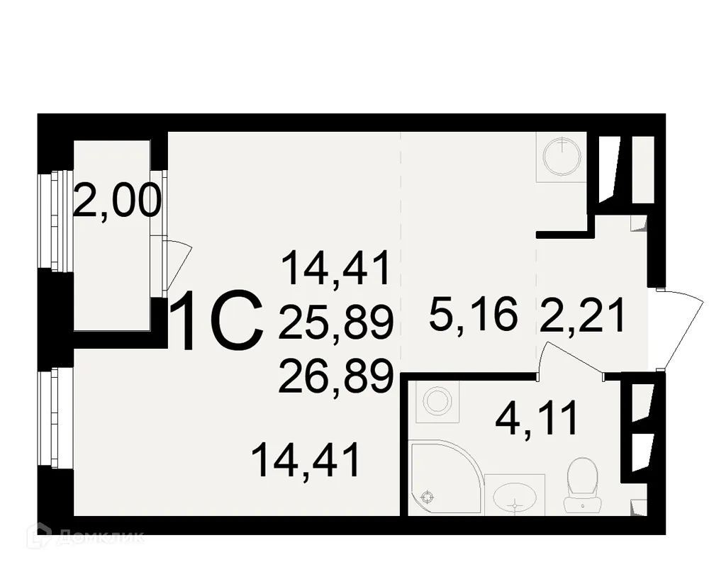 Планировка 1-комнатной квартиры 26.89 м² в ЖК Макроквартал "Свобода", г. Рязань — фото 2