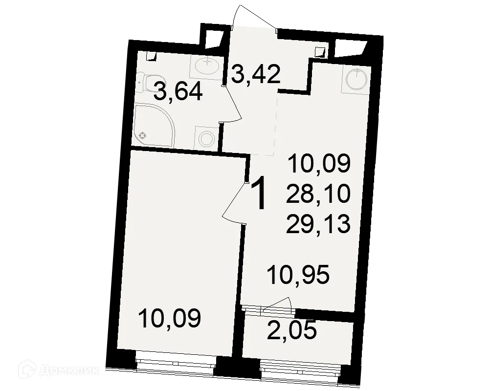 Планировка 1-комнатной квартиры 29.13 м² в ЖК Макроквартал "Свобода", г. Рязань — фото 1