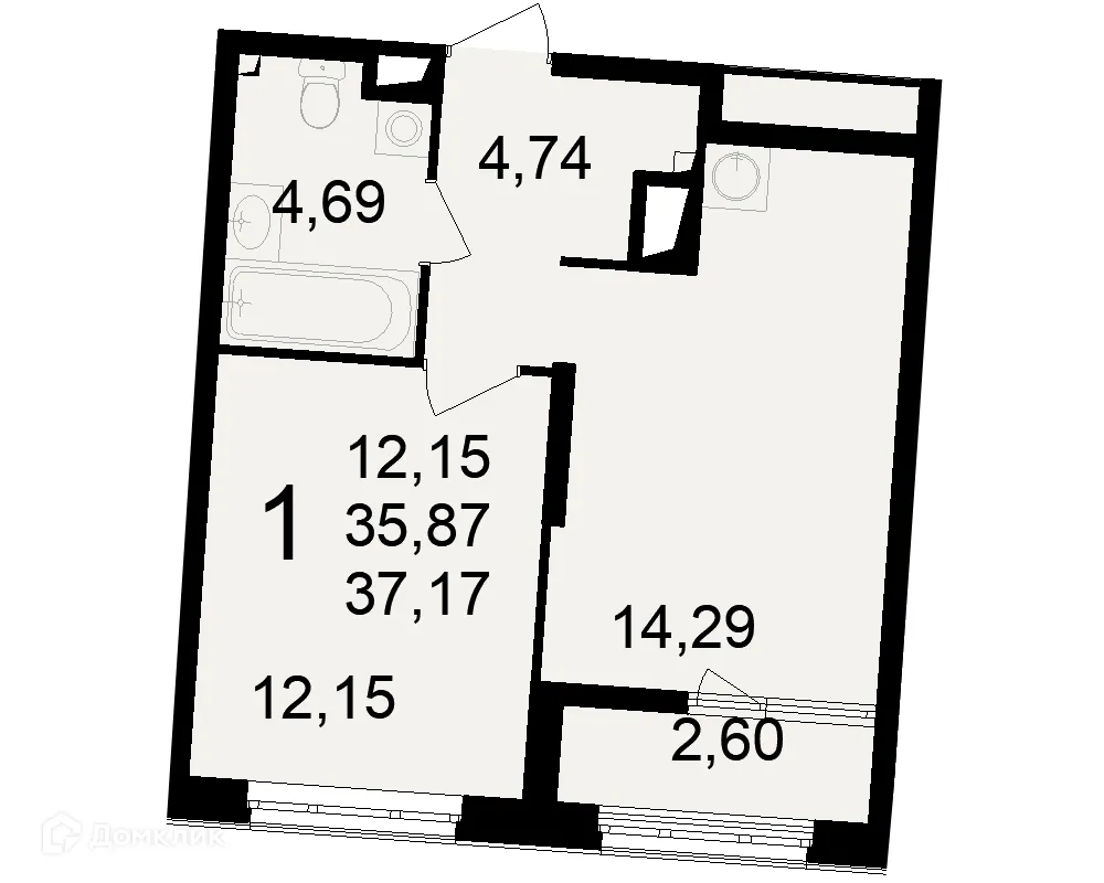 Планировка 1-комнатной квартиры 37.17 м² в ЖК Макроквартал "Свобода", г. Рязань — фото 3