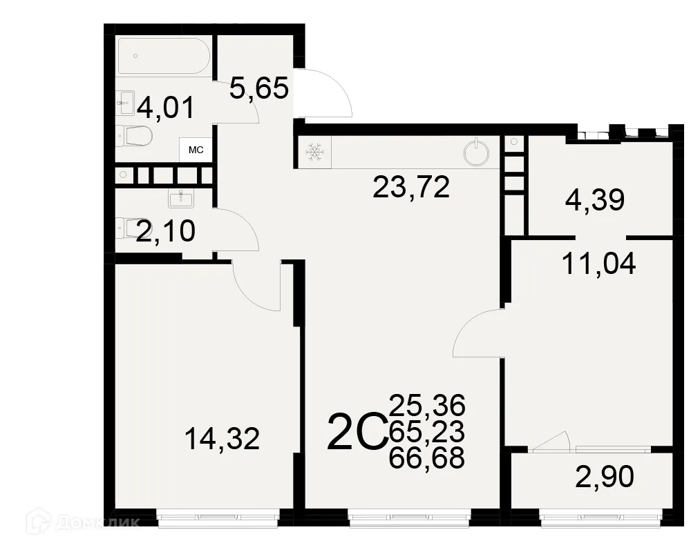 Планировка 2-комнатной квартиры 66.68 м² в ЖК Радости жизни, г. Рязань — фото 1