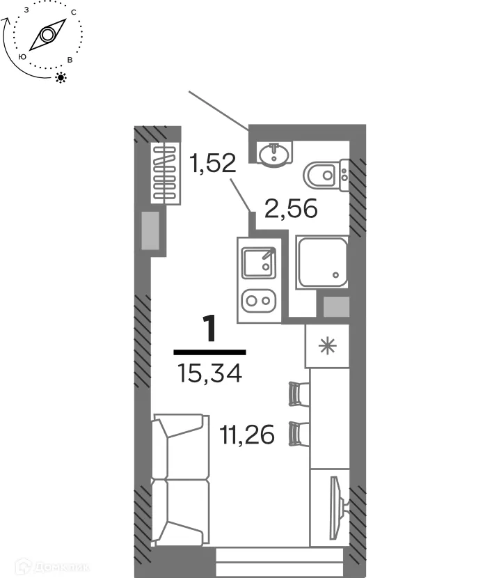 Планировка 1-комнатной квартиры 15.34 м² в ЖК город Рязань, Улица Зубковой, г. Рязань — фото 1