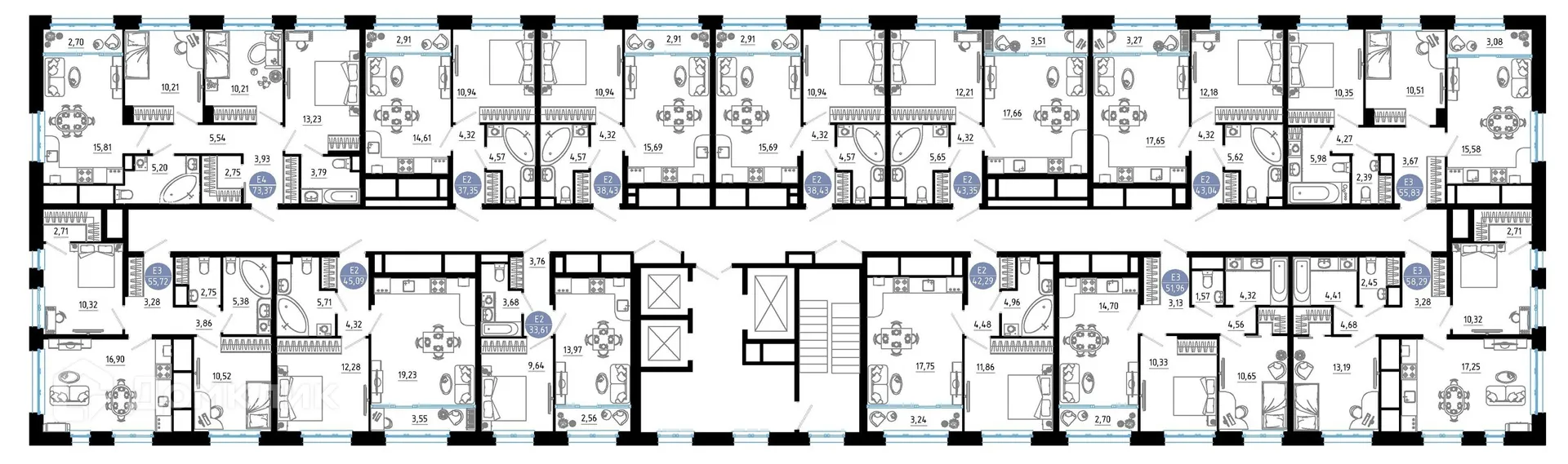 Планировка 1-комнатной квартиры 43.35 м² в ЖК РОЩА, г. Рязань — фото 18