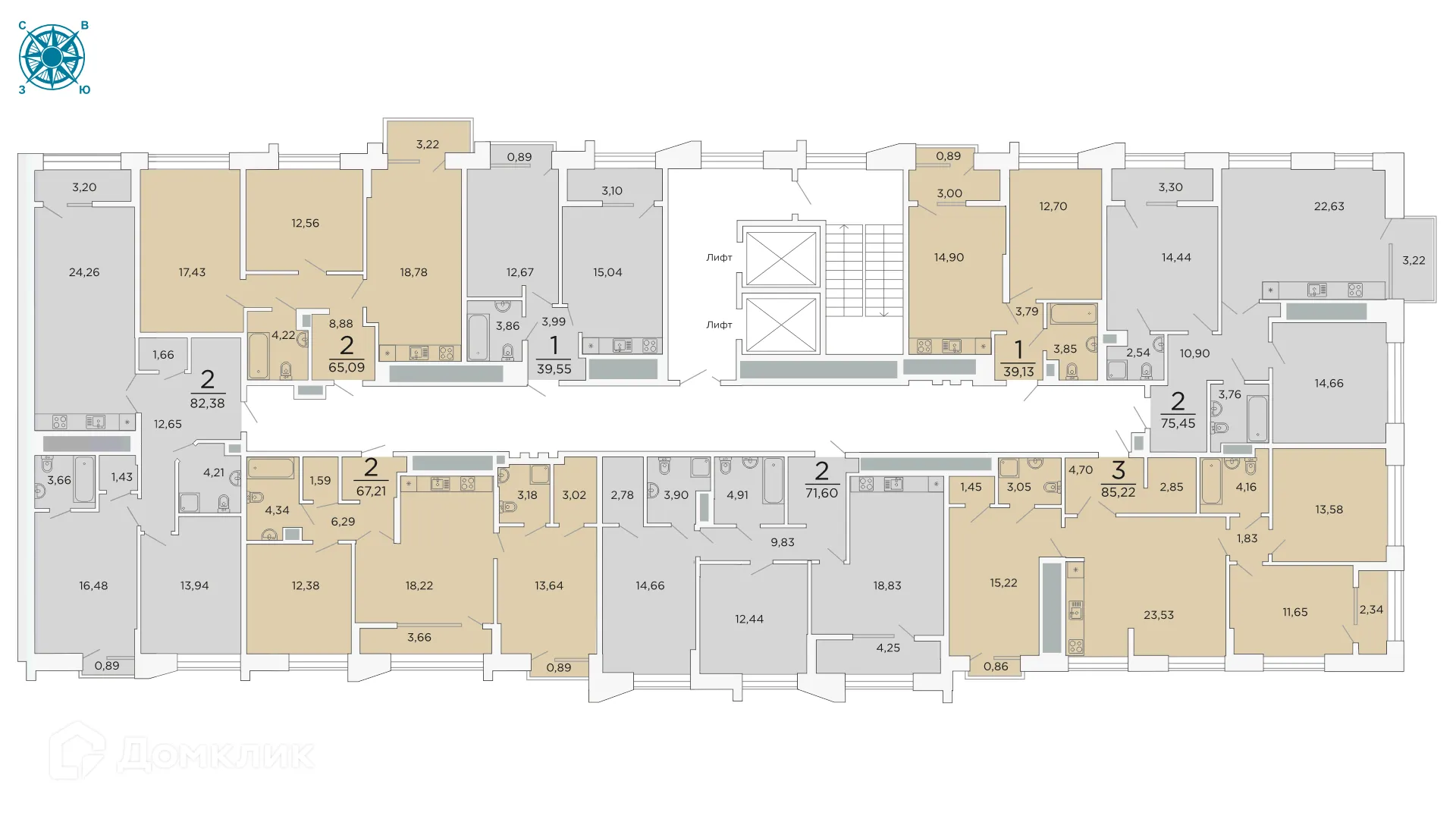 Планировка 2-комнатной квартиры 71.6 м² в ЖК ВЕГА, г. Рязань — фото 3