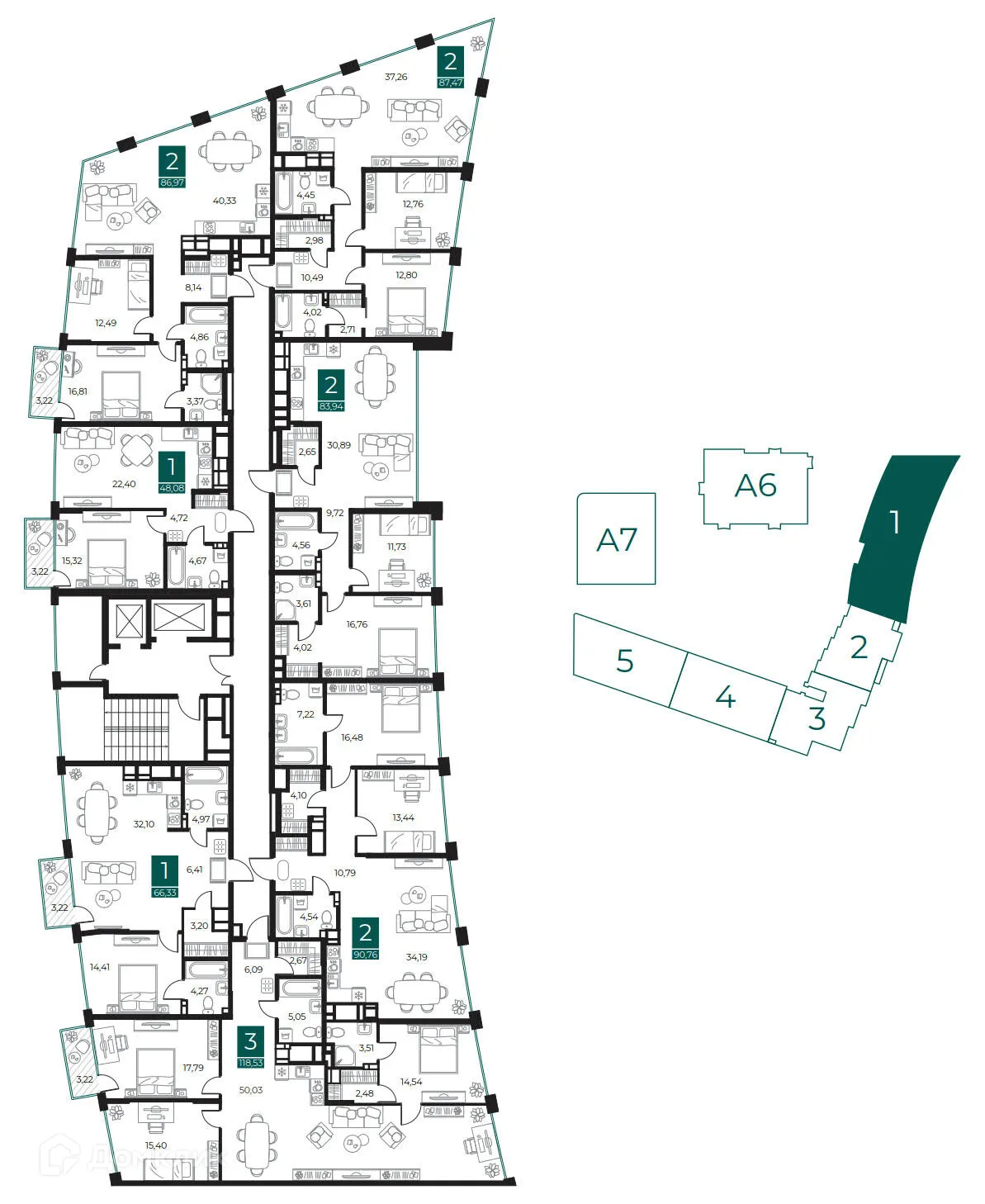 Планировка 2-комнатной квартиры 86.97 м² в ЖК Арт-кварталы, г. Рязань — фото 2