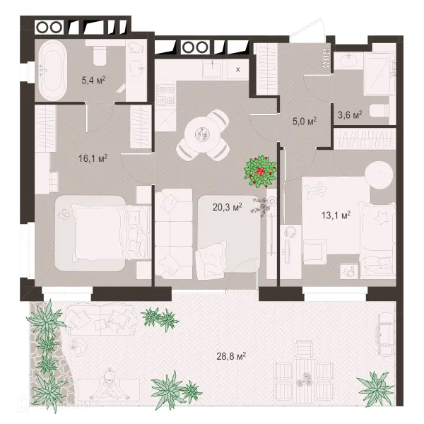Планировка 2 комн. в ЖК Окская стрелка