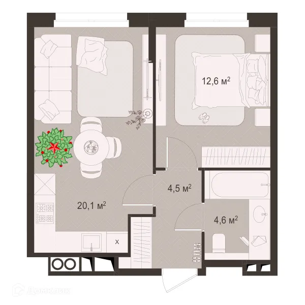 Планировка 1 комн. в ЖК Окская стрелка