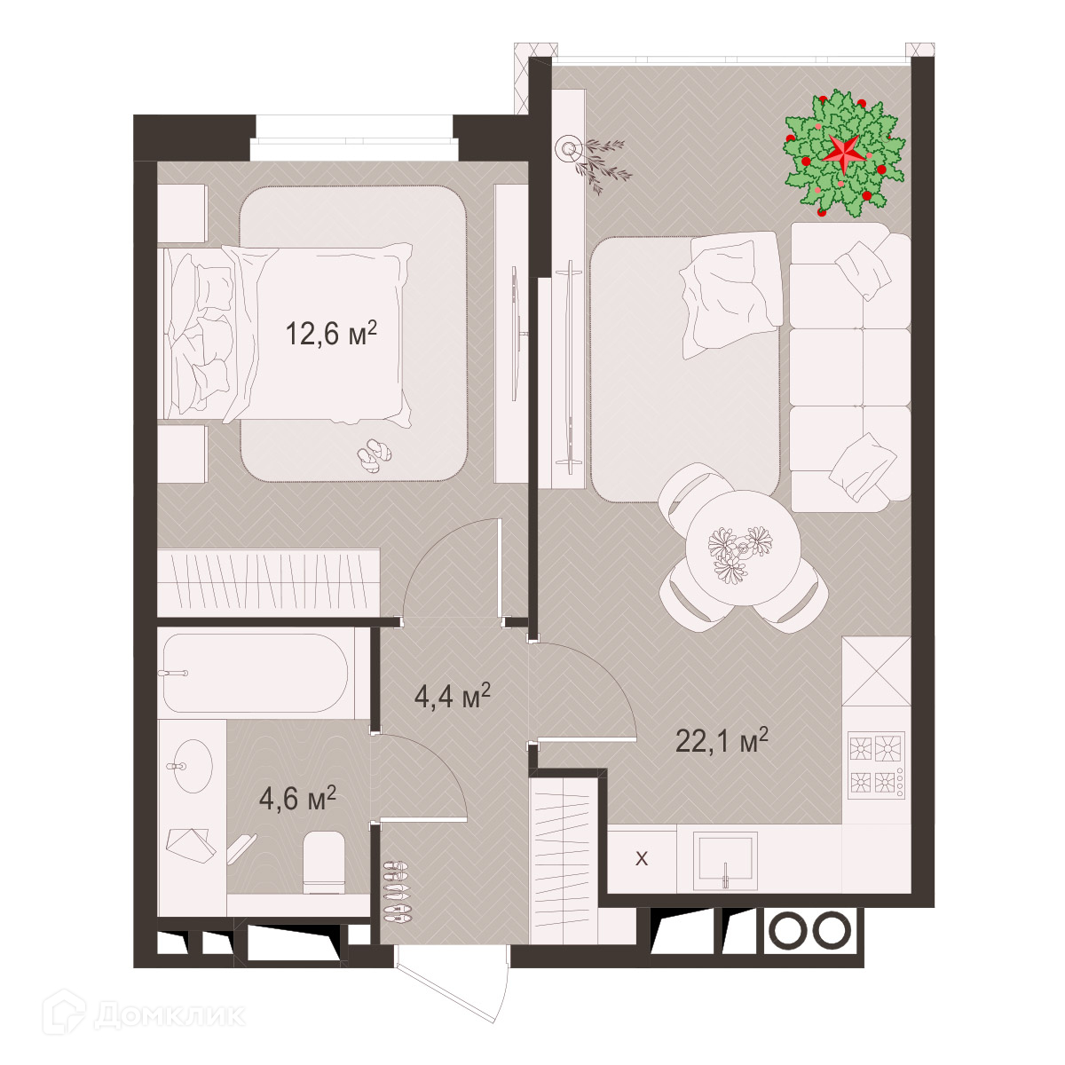 Планировка 1 комн. в ЖК Окская стрелка