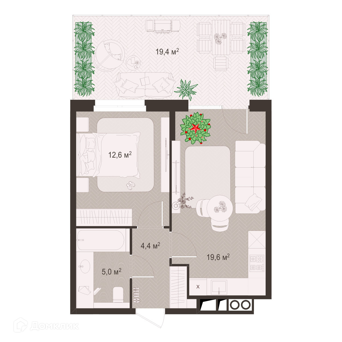 Планировка 1 комн. в ЖК Окская стрелка