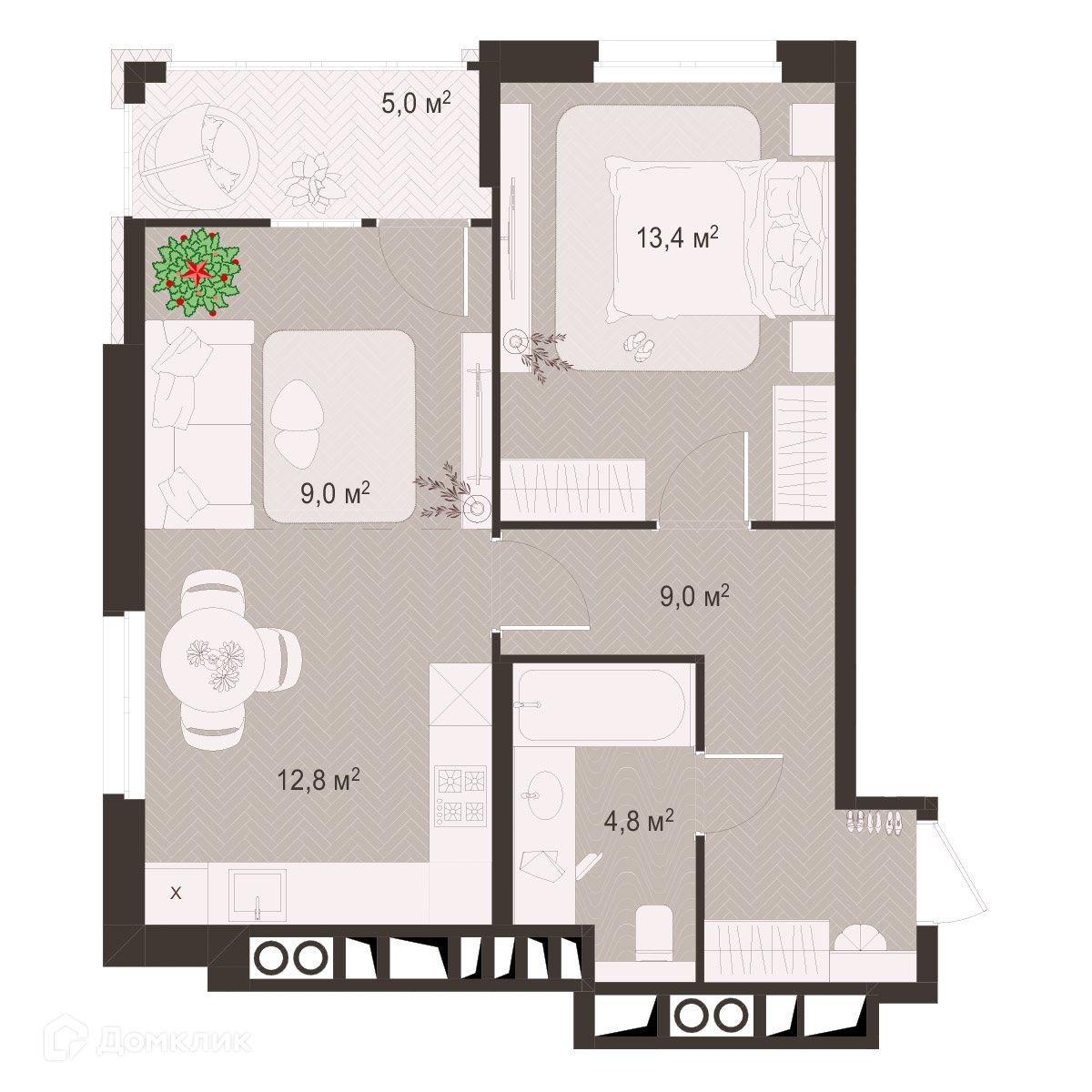 Планировка 2 комн. в ЖК Окская стрелка