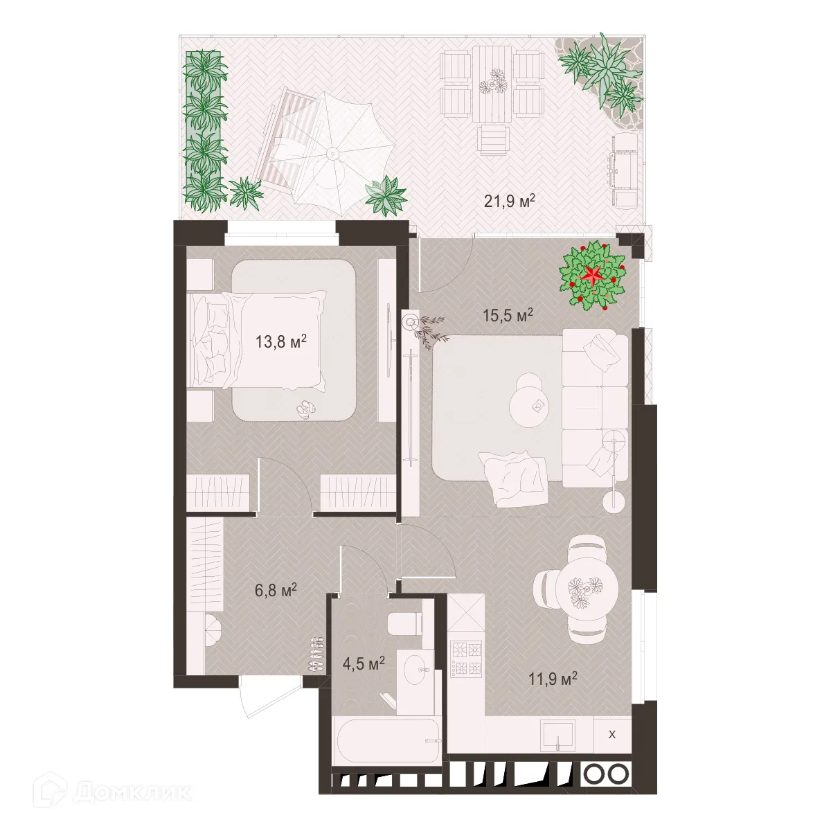 Планировка 2-комнатной квартиры 74.3 м² в ЖК Окская стрелка, г. Рязань — фото 1