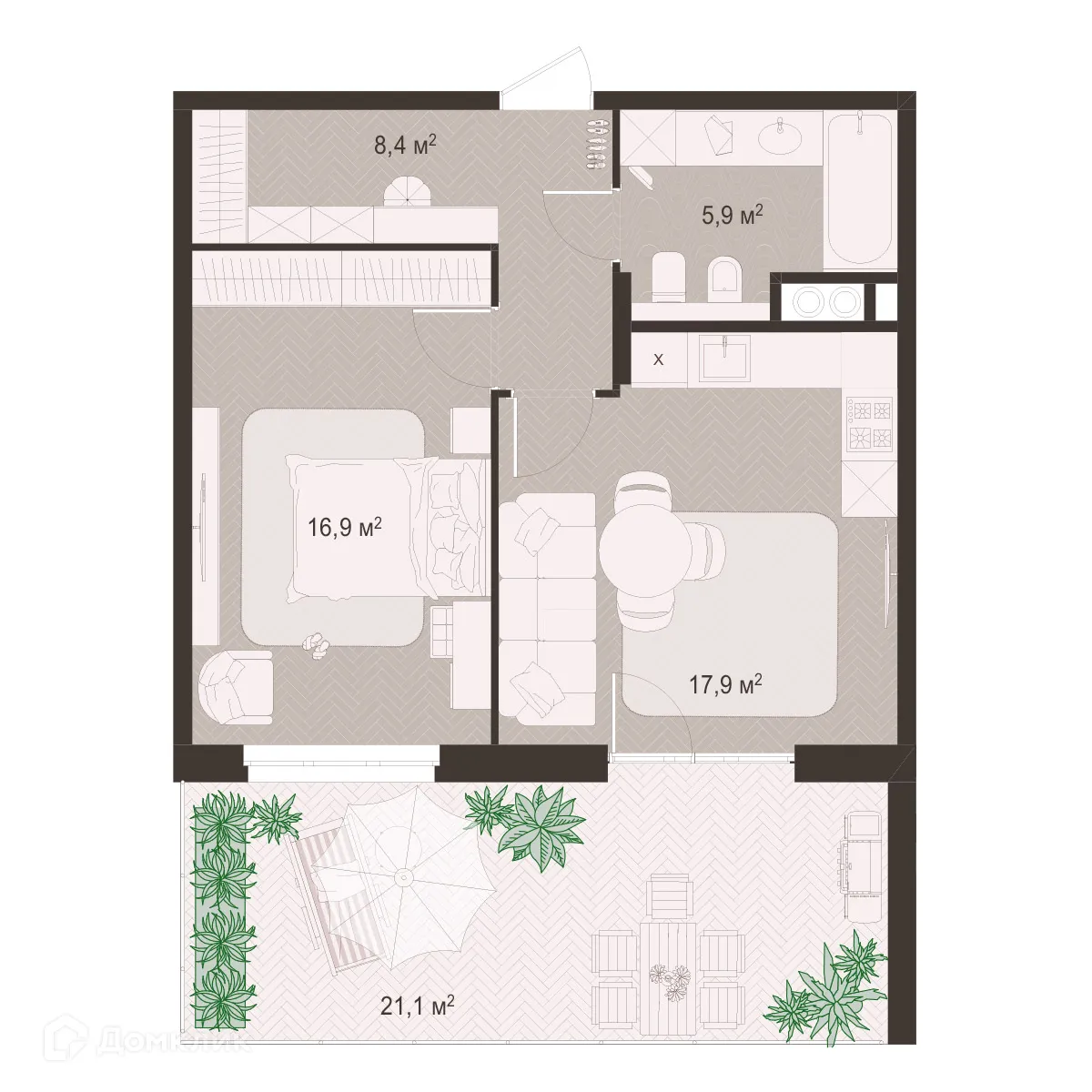 Планировка 1-комнатной квартиры 70.2 м² в ЖК Окская стрелка, г. Рязань — фото 1