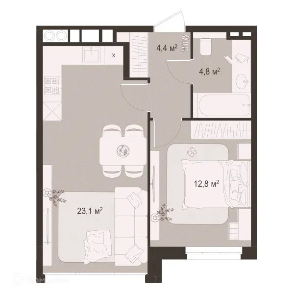 Планировка 1 комн. в ЖК Окская стрелка