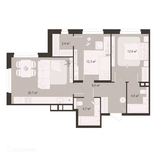 Планировка 2 комн. в ЖК Окская стрелка