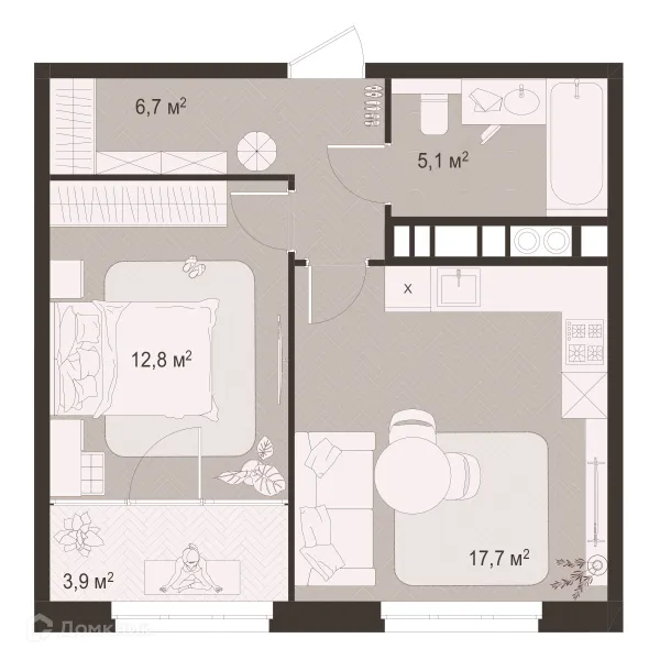 Планировка 1 комн. в ЖК Окская стрелка