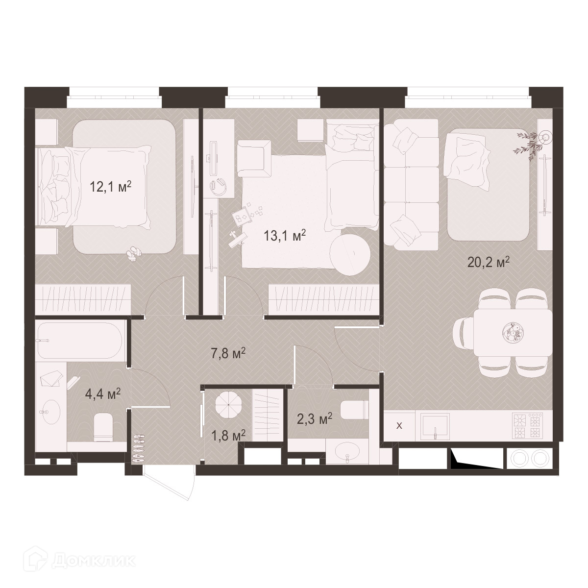 Планировка 2 комн. в ЖК Окская стрелка