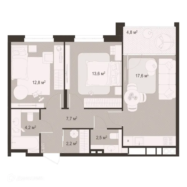 Планировка 2 комн. в ЖК Окская стрелка