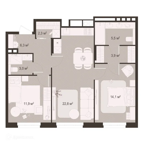 Планировка 2 комн. в ЖК Окская стрелка