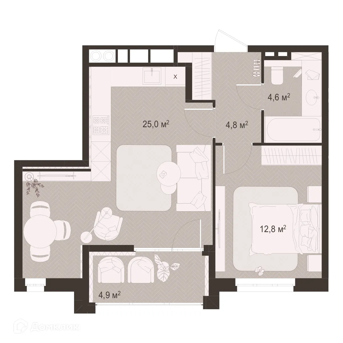 Планировка 1-комнатной квартиры 52.1 м² в ЖК Окская стрелка, г. Рязань — фото 1