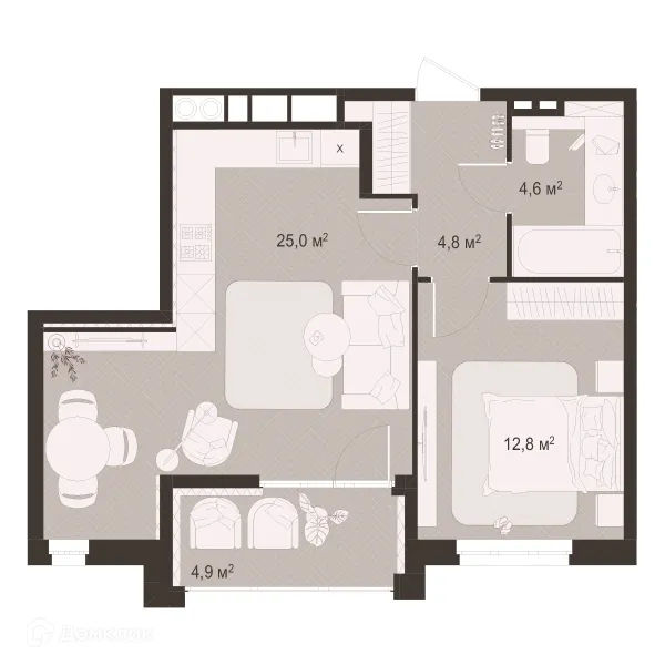 Планировка 1 комн. в ЖК Окская стрелка