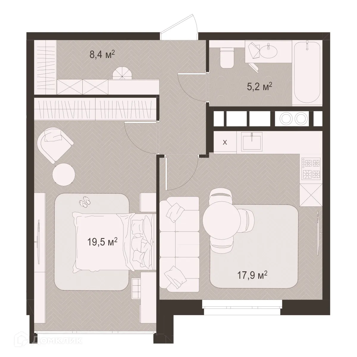 Планировка 1-комнатной квартиры 51 м² в ЖК Окская стрелка, г. Рязань — фото 1