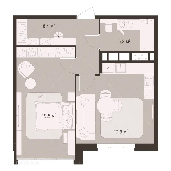 Планировка 1 комн. в ЖК Окская стрелка