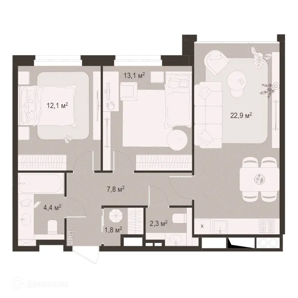 Планировка 2 комн. в ЖК Окская стрелка