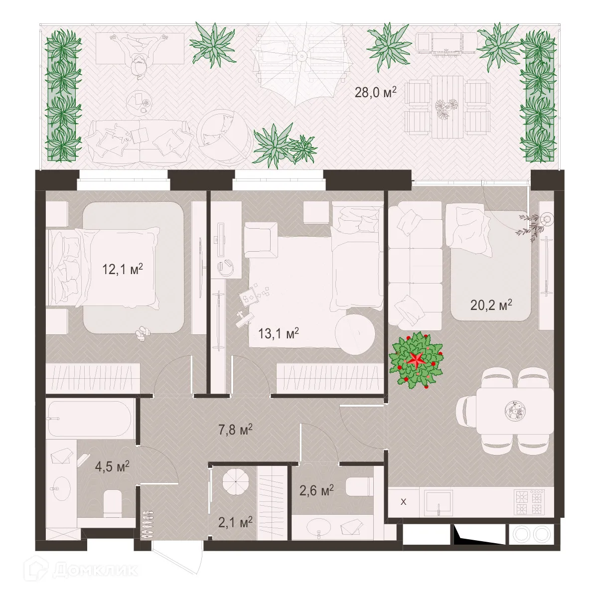 Планировка 2-комнатной квартиры 90.4 м² в ЖК Окская стрелка, г. Рязань — фото 1
