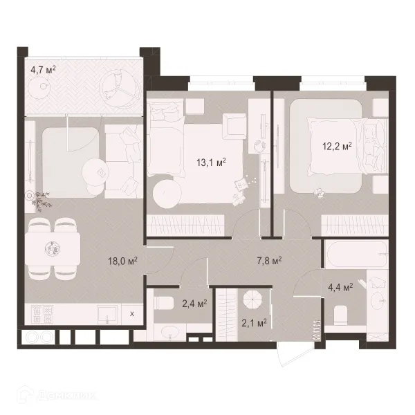 Планировка 2 комн. в ЖК Окская стрелка