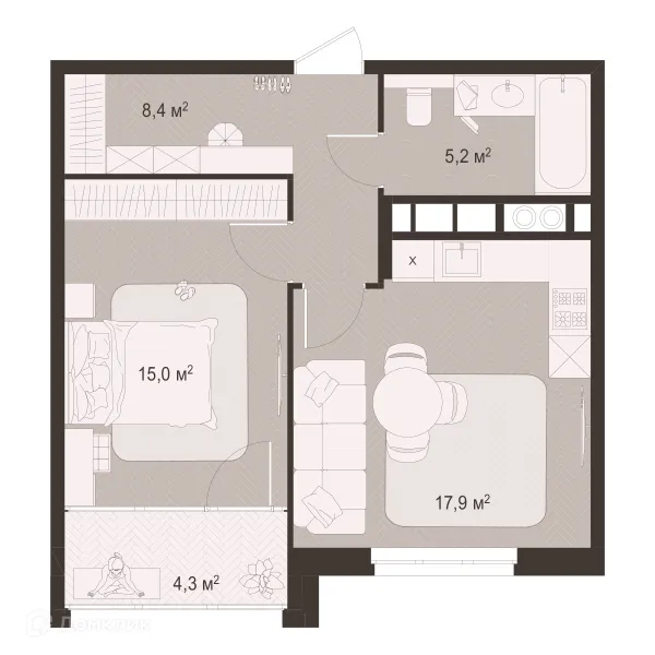 Планировка 1 комн. в ЖК Окская стрелка