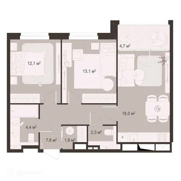 Планировка 2 комн. в ЖК Окская стрелка