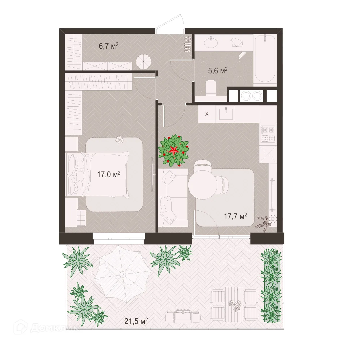 Планировка 1-комнатной квартиры 68.5 м² в ЖК Окская стрелка, г. Рязань — фото 1