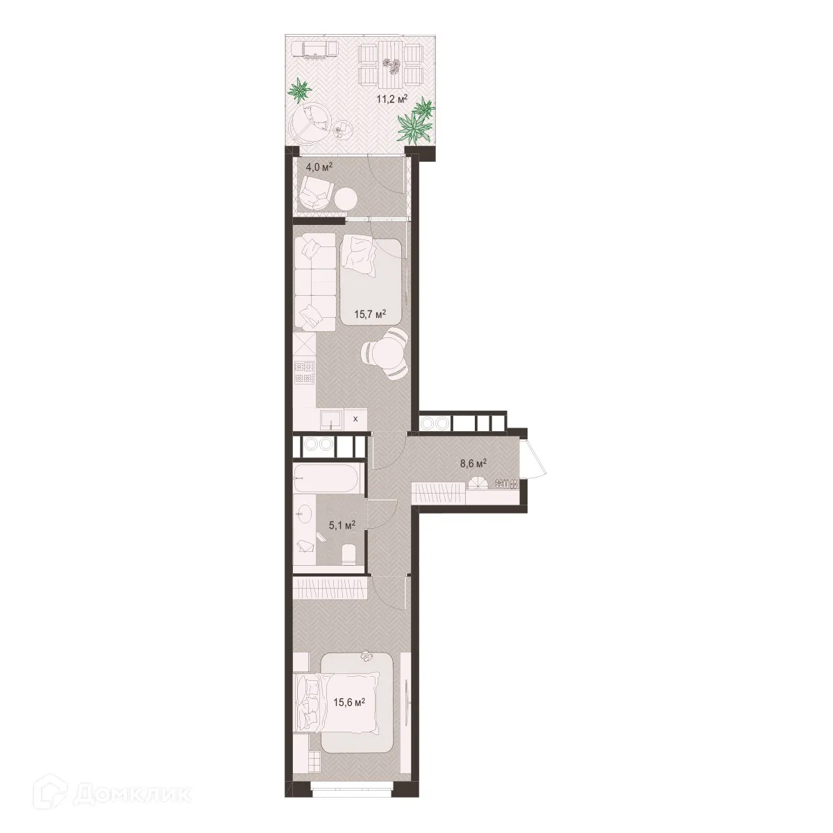 Планировка 1-комнатной квартиры 60.2 м² в ЖК Окская стрелка, г. Рязань — фото 1