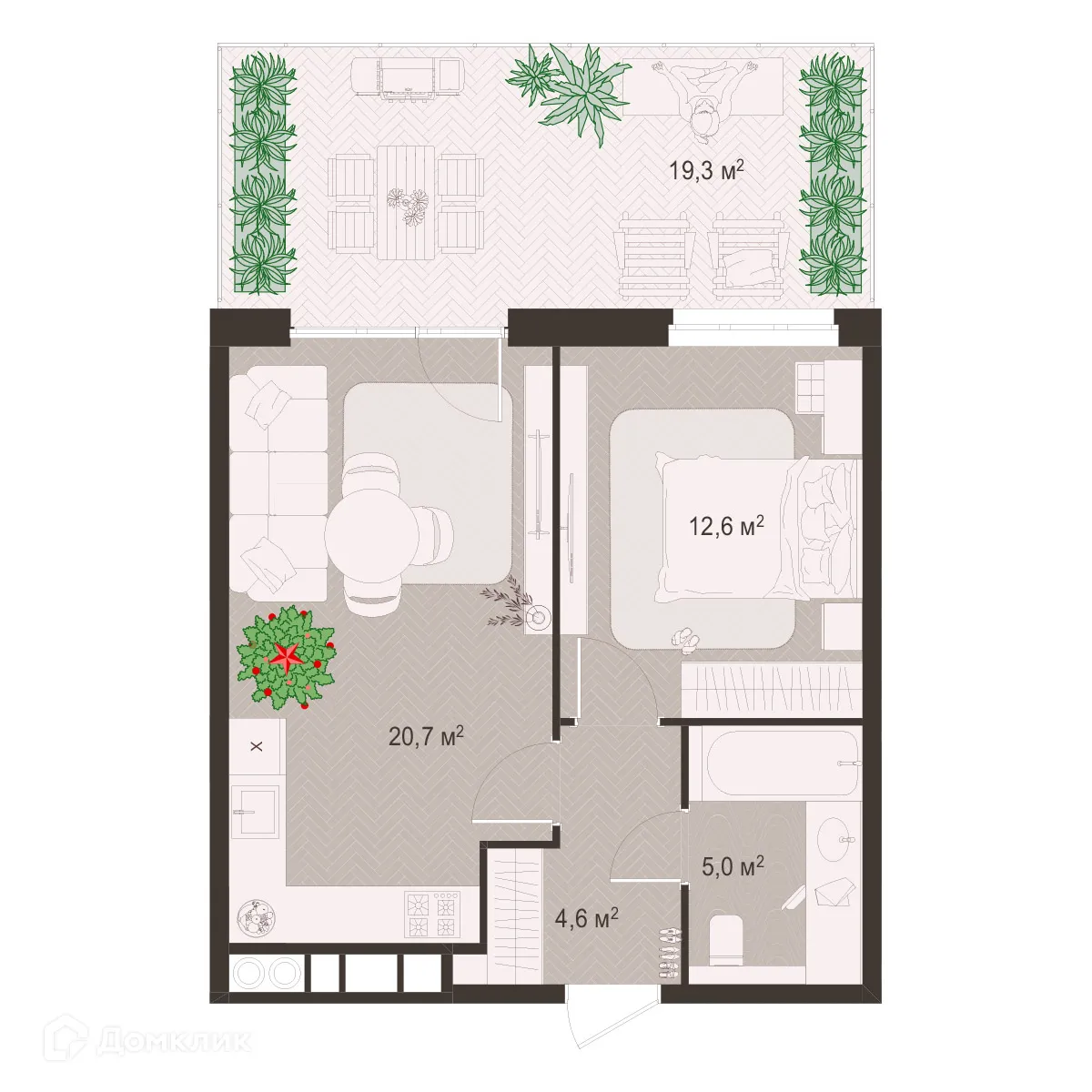 Планировка 1-комнатной квартиры 62.2 м² в ЖК Окская стрелка, г. Рязань — фото 1