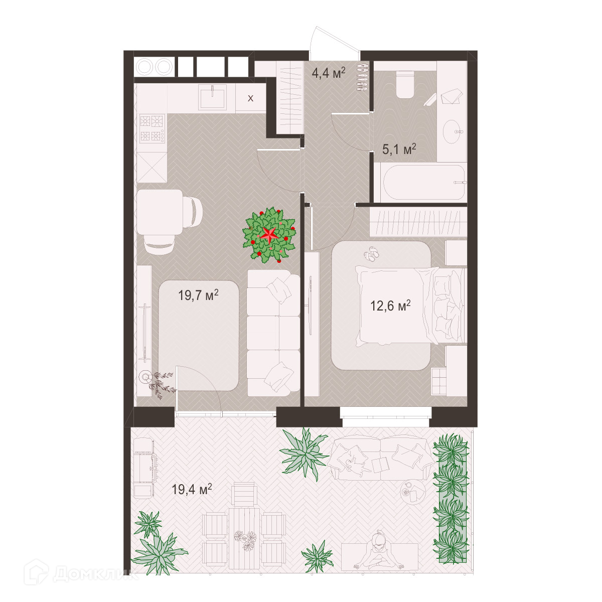 Планировка 1 комн. в ЖК Окская стрелка