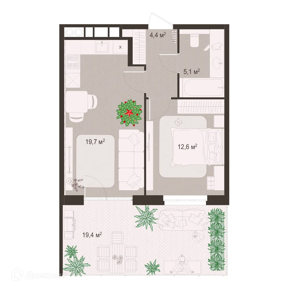 Планировка 1-комнатной квартиры 61.2 м² в ЖК Окская стрелка, г. Рязань — фото 1