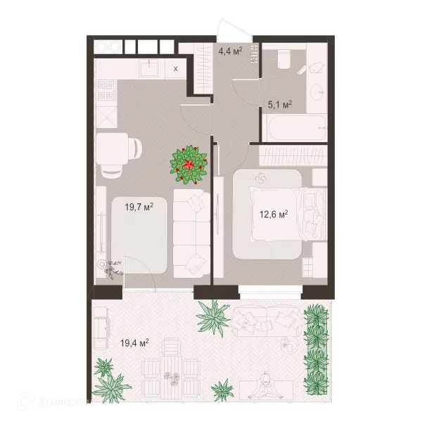 Планировка 1 комн. в ЖК Окская стрелка