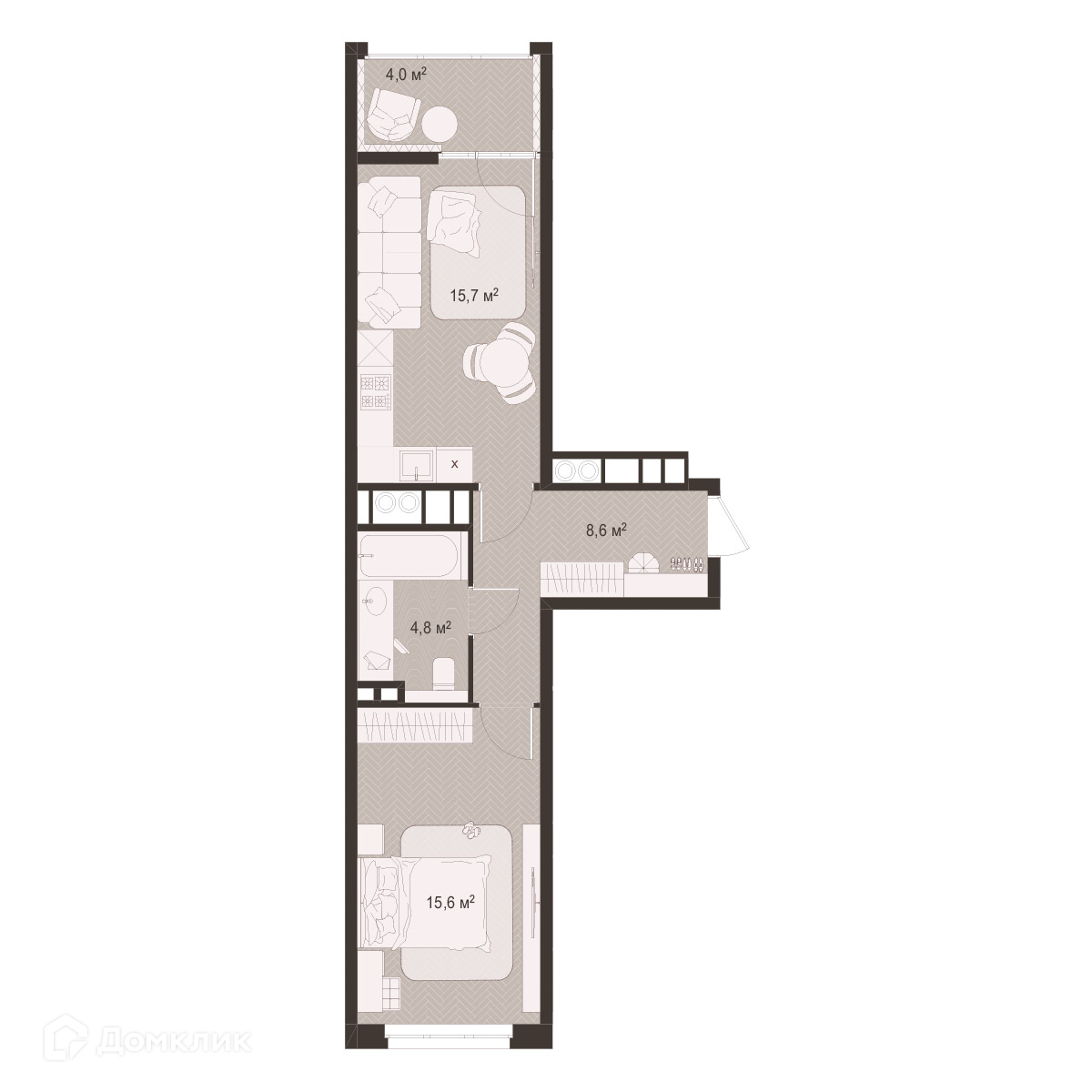 Планировка 1 комн. в ЖК Окская стрелка