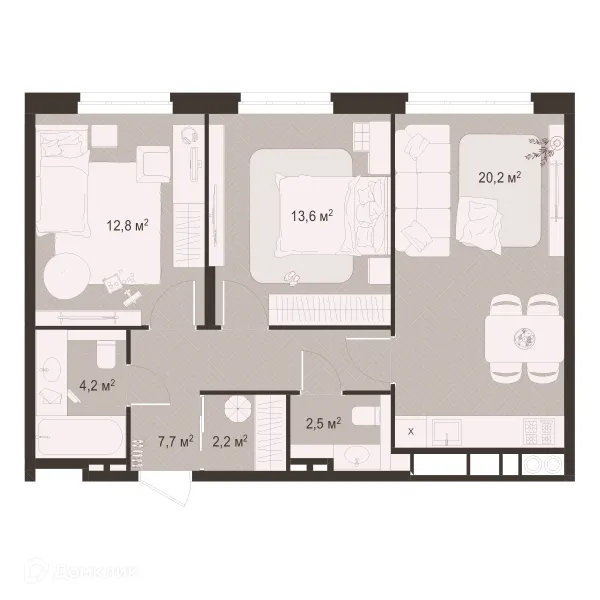 Планировка 2 комн. в ЖК Окская стрелка