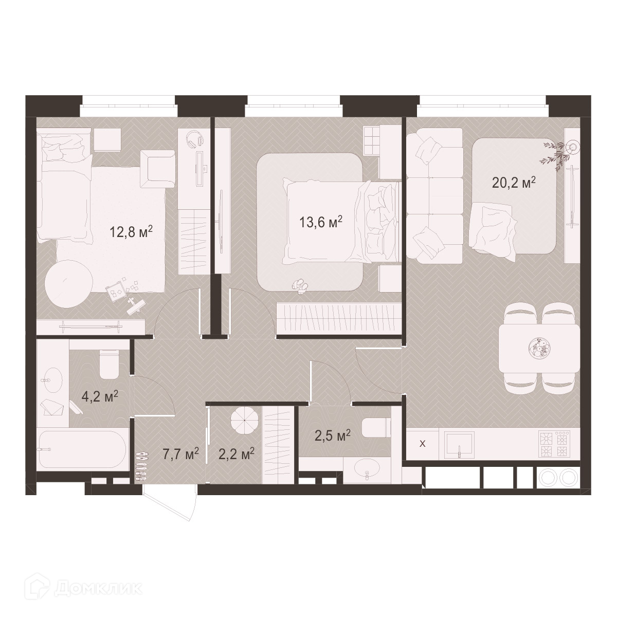 Планировка 2 комн. в ЖК Окская стрелка