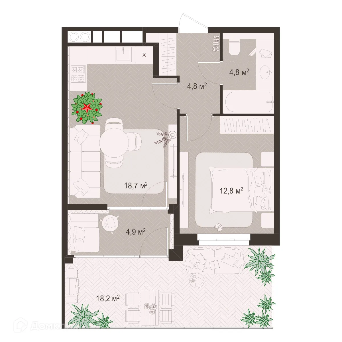 Планировка 1-комнатной квартиры 64.2 м² в ЖК Окская стрелка, г. Рязань — фото 1