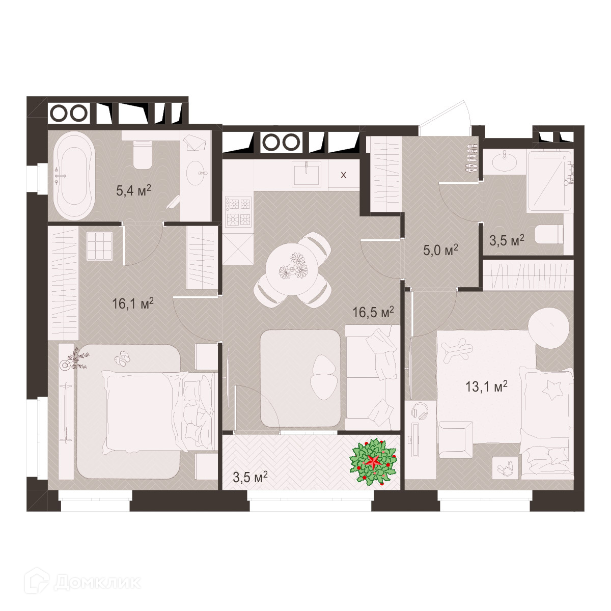 Планировка 2 комн. в ЖК Окская стрелка