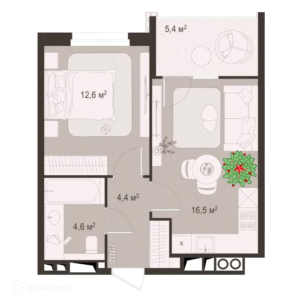 Планировка 1 комн. в ЖК Окская стрелка